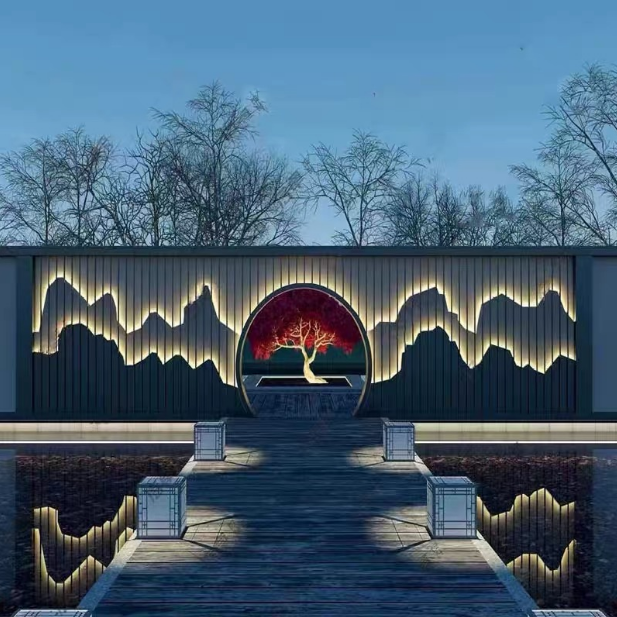 不锈钢假山屏风背景墙